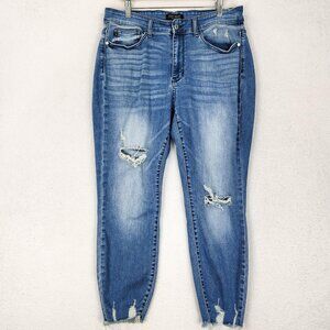 Judy Blue Jeans Womens 16W Blue High Rise Skinny Distressed Stretch Denim Casual